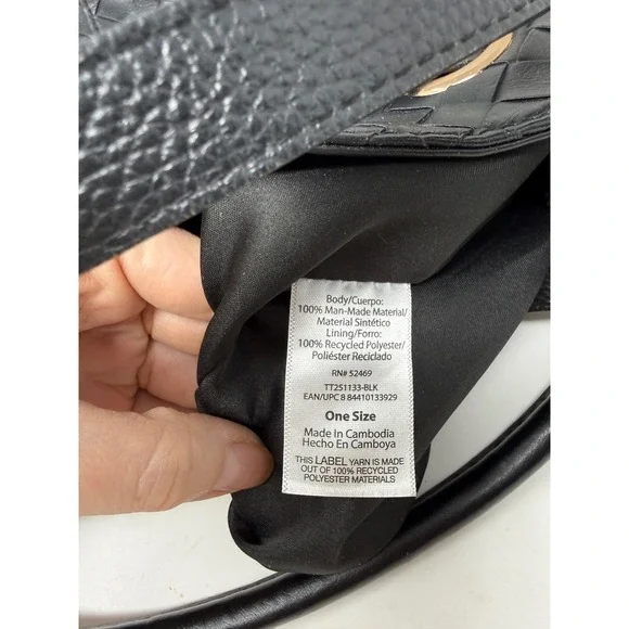 Black Woven Faux Leather Satchel Crossbody Handbag Gold Hardware - Picture 4 of 9